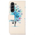 Glam Series Samsung Galaxy S21 FE 5G Portemonnee Hoesje - Bloeiende Boom / Blauw