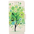 Glam Series Samsung Galaxy S21 FE 5G Portemonnee Hoesje - Bloeiende Boom / Groen