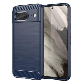 Google Pixel 8 Geborsteld TPU Hoesje - Koolstofvezel - Blauw