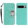 Google Pixel 8 Pro Uil Strass Portemonnee Hoesje - Cyaan