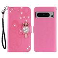 Google Pixel 8 Pro Uil Strass Portemonnee Hoesje - Hot Pink