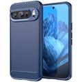 Google Pixel 9/9 Pro Geborsteld TPU Hoesje - Koolstofvezel - Blauw