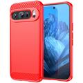 Google Pixel 9/9 Pro Geborsteld TPU Hoesje - Koolstofvezel - Rood