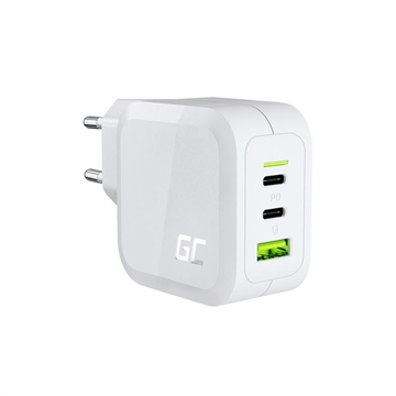 Green Cell GC PowerGaN 65W oplader - 2x USB-C Power Delivery & 1x USB-A, Quick Charge 3.0 compatibel - Wit