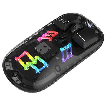 HXSJ T200 Dual-Mode Draadloze Bluetooth-muis met RGB-verlichting - Zwart