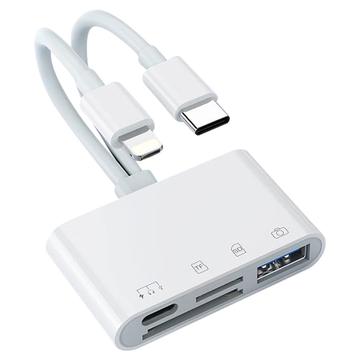 Snelle 4-in-2 USB-C & Lightning naar SD/TF-kaartlezer, USB-C, USB OTG Camera-adapter