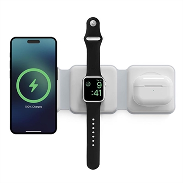 Ksix 3-in-1 Opvouwbare Draadloze Oplader 15W - iPhone, Apple Watch, AirPods - Wit