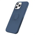 iPhone 13 Pro Max vloeibaar siliconen hoesje met ringhouder - blauw