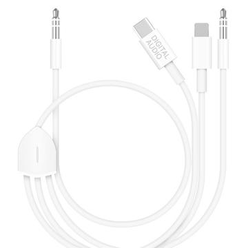 MH045S 3-in-1 autogeluidskabel - USB-C, Lightning, 3.5mm - Wit