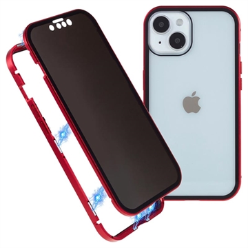 iPhone 15 Magnetisch Hoesje met Privacygehard Glas - Rood