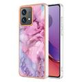 Motorola Moto G84 Marmerpatroon Gegalvaniseerd IMD TPU Hoesje - Blauw / Roze