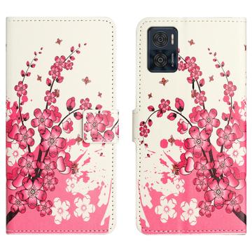 Motorola Moto E14 Style Series Portemonnee Hoesje - Roze Bloemen