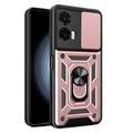 Motorola Moto G35 Roterende ring hybride hoesje met camera schild - Rose Gold