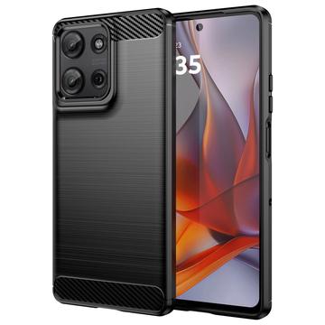 Motorola Moto G75 Geborsteld TPU Hoesje - Koolstofvezel - Zwart