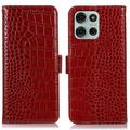 Motorola Moto G75 Crocodile Series Wallet Leren Hoesje met RFID - Rood