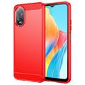 Oppo A18/A38 Geborsteld TPU Hoesje - Koolstofvezel - Rood