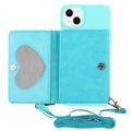 Heart-Serie iPhone 14 Plus Hoesje met Portemonnee en Riem - Baby Blauw