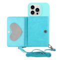 Heart-Serie iPhone 14 Pro Hoesje met Portemonnee en Riem - Babyblauw