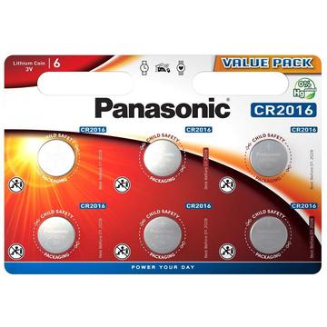 Panasonic Mini CR2016 Lithium Munt Batterijen - 6 stuks.