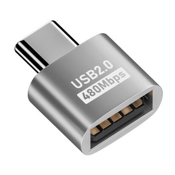 Plug-and-play USB-C naar USB 2.0-adapter voor MacBook, laptop, tablet - Zilver