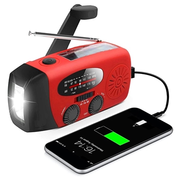 Draagbare handslinger zonne-radio met LED-zaklamp - rood