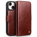 iPhone 15 Plus Qialino Classic Wallet Leren Hoesje - Donkerbruin