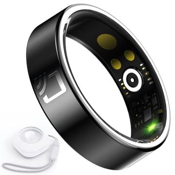 R20 Keramische Resin Gezondheidscontrole Smart Ring met Oplaadetui - Maat: 12/21.4mm - Zwart