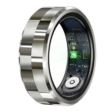 R9 Premium roestvrijstalen smart ring met oplaadetui - Maat: 9/18.9mm - Zilver