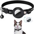 Reflecterende dierenhalsband met AirTag houder en bel - katten en kleine honden - zwart