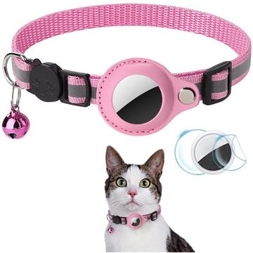 Reflecterende Halsband met AirTag Houder en Bel - Katten en Kleine Honden - Roze