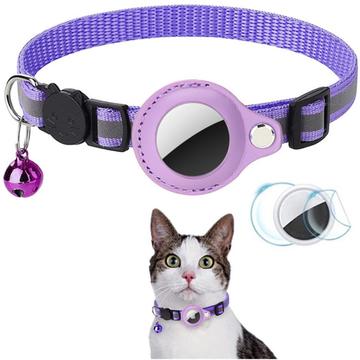 Reflecterende dierenhalsband met AirTag houder en bel - katten en kleine honden - paars