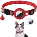 Reflecterende dierenhalsband met AirTag houder en bel - katten en kleine honden - Rood