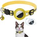 Reflecterende dierenhalsband met AirTag houder en bel - katten en kleine honden - Geel