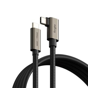 Ringke USB 3.2 2x2 Type-C Kabel PD240W - 90-graden, 1m, 20Gbps - Zwart