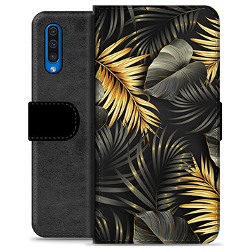 Samsung Galaxy A50 Premium Portemonnee Hoesje - Gouden Bladeren