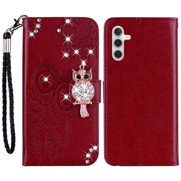 Samsung Galaxy A54 5G Uil Strass Portemonnee Hoesje - Rood