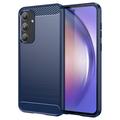 Samsung Galaxy A55 Geborsteld TPU Hoesje - Koolstofvezel - Blauw