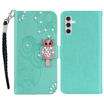 Samsung Galaxy S23 FE Uil Strass Portemonnee Hoesje - Cyaan