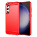 Samsung Galaxy S24 Geborsteld TPU Hoesje - Koolstofvezel - Rood