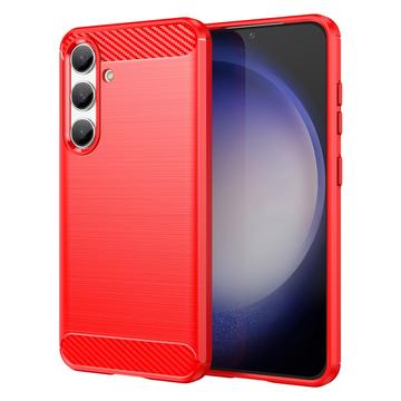 Samsung Galaxy S24 Geborsteld TPU Hoesje - Koolstofvezel - Rood