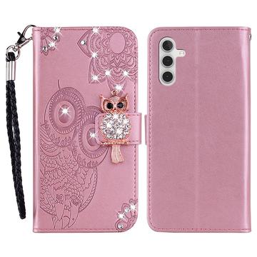 Samsung Galaxy S24 FE Uil Strass Portemonnee Hoesje - Roségoud