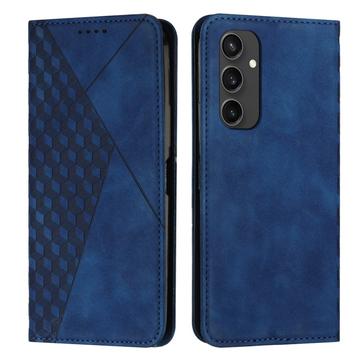 Samsung Galaxy S24 FE Ruitpatroon Portemonnee Hoesje met Magnetische Sluiting - Blauw