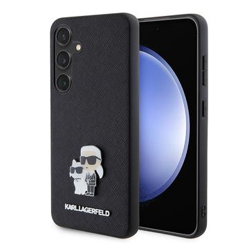 Samsung Galaxy S24 Karl Lagerfeld Saffiano Metalen Karl en Choupette Hoesje - Zwart