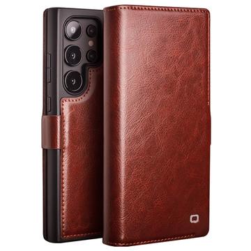 Samsung Galaxy S24 Ultra Qialino Classic Wallet Leren Hoesje - Donkerbruin