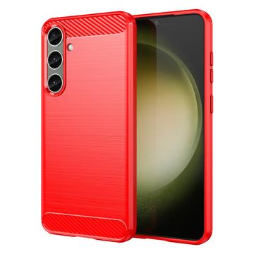 Samsung Galaxy S24+ Geborsteld TPU Hoesje - Koolstofvezel - Rood