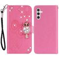 Samsung Galaxy S24+ Uil Strass Portemonnee Hoesje - Hot Pink