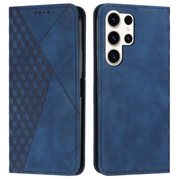 Samsung Galaxy S25 Ultra Ruitpatroon Portemonnee Hoesje met Magnetische Sluiting - Blauw