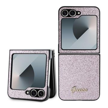 Samsung Galaxy Z Flip6 Guess Glitter Flakes Metal Logo Hybride Hoesje - Roze