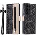 Lace Pattern Samsung Galaxy S23 Ultra 5G Wallet Case - Zwart