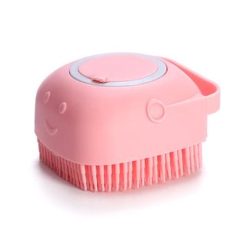 Zachte honden/kattenbadborstel met shampoodispenser - Roze